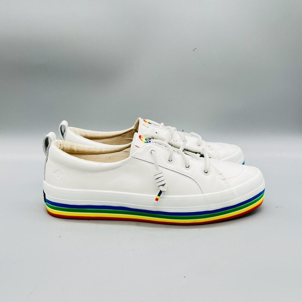 Sperry Shoes Womens 8 White Rainbow Pride Platform Sneakers Comfort Casual